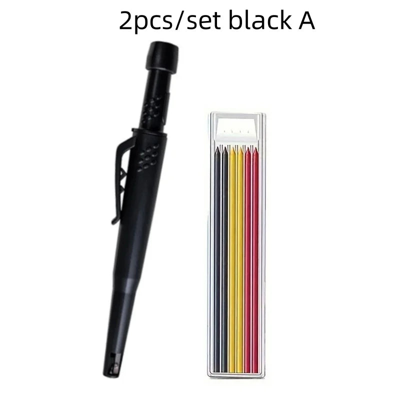Solid Carpenter Pencil Set 2.8mm Deep Hole Mechanical Pencil Marker with Built in Sharpener for Carpenter Woodworking Architect