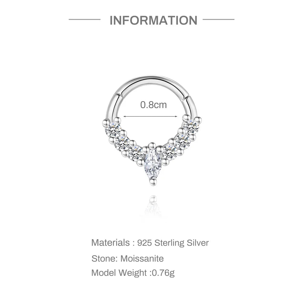 CANNER 1PC Moissanite Spherical Vertical Eight-pointed Star Piercing Earrings 925 Sterling Silver Jewelry Valentine's Day Gift