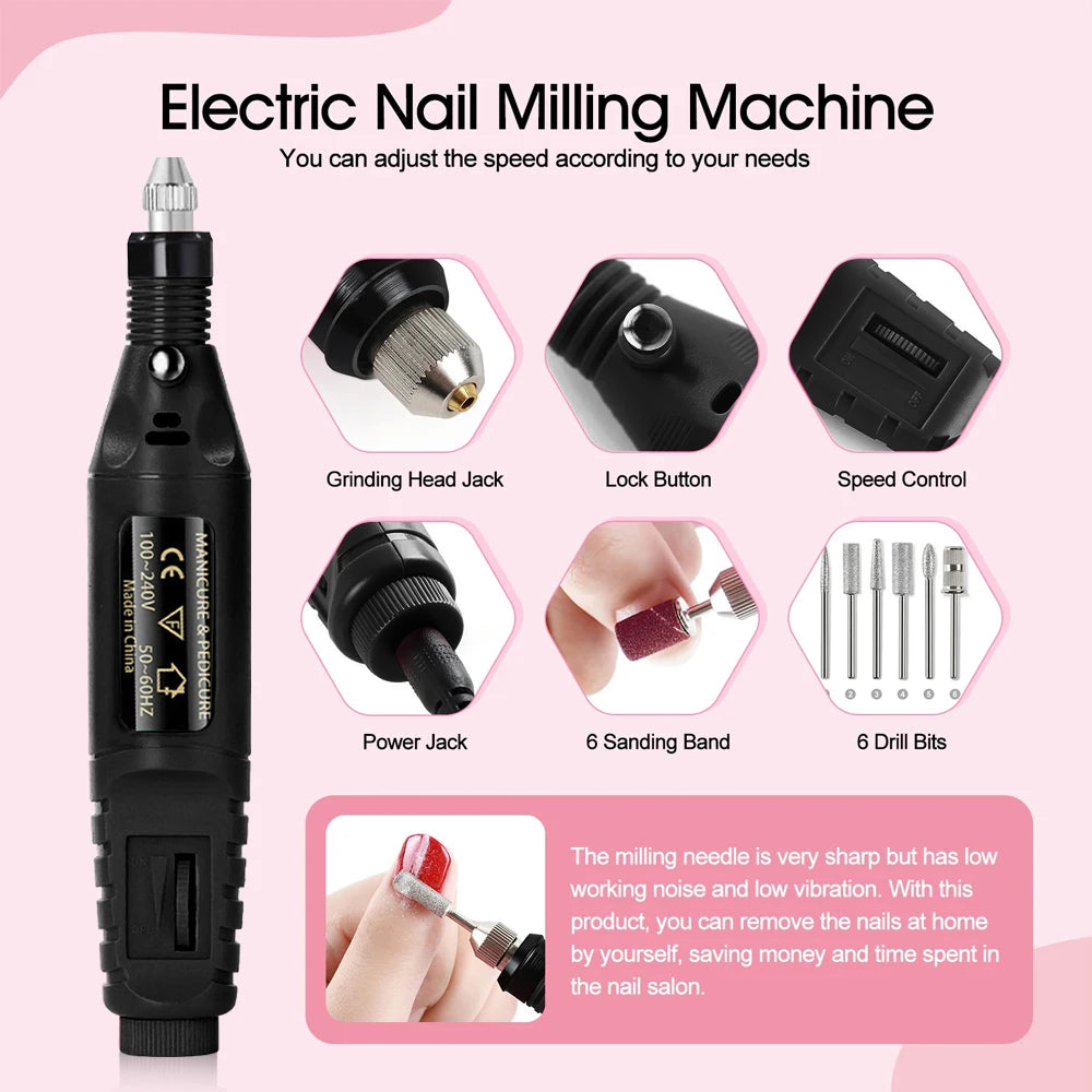 Electric Nail Sander Set Nail Drill Machine Grinding Equipment Milling Cutter For Manicure Pedicure Strong Polishing Tools