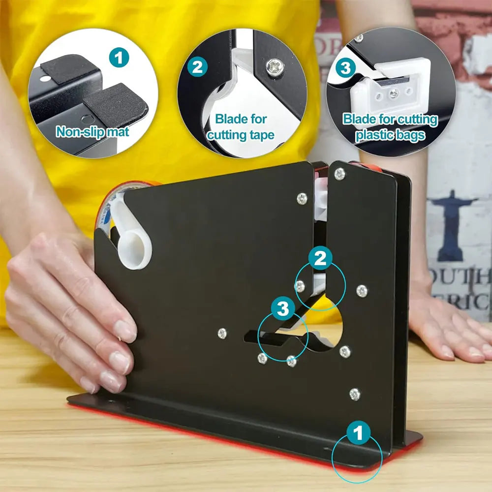 1-pack black metal tape cutter - comes with 6 rolls of tape, suitable for quick sealing of fruit and vegetable packaging.