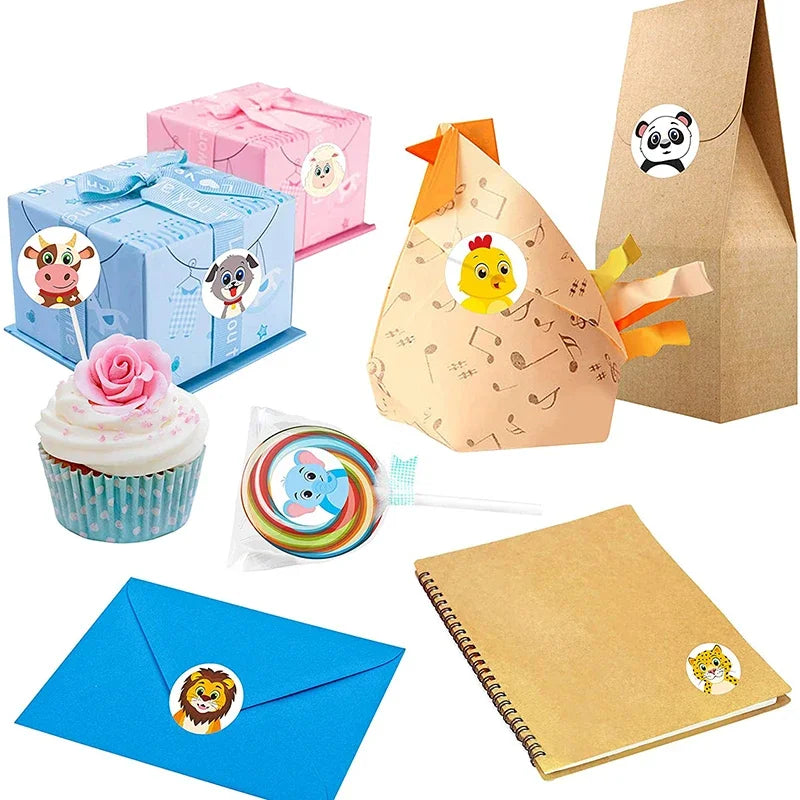 500/1000pcs Colorful Star Adhesive Holographic Star Stickers Zoo Farm Scrapbook Sticker Roll Labels  For Kids DIY Gift Toys