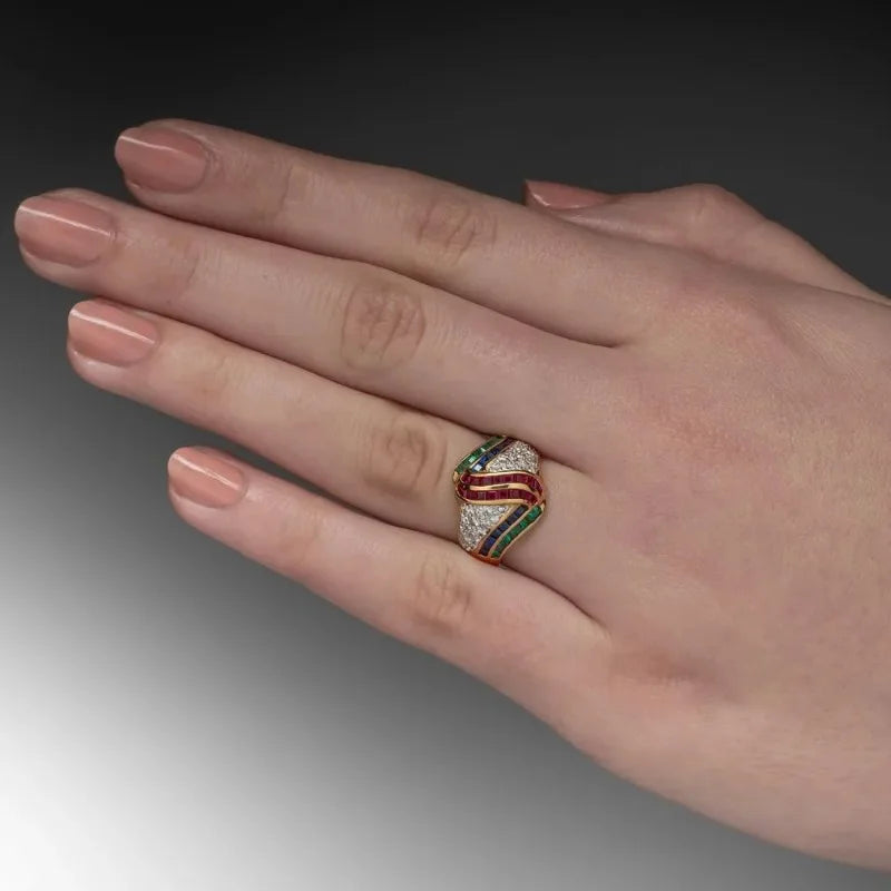 Synthetic Cubic Zirconia Ring, Women's Cocktail Ring, Women's Birthday Party Jewelry Gift