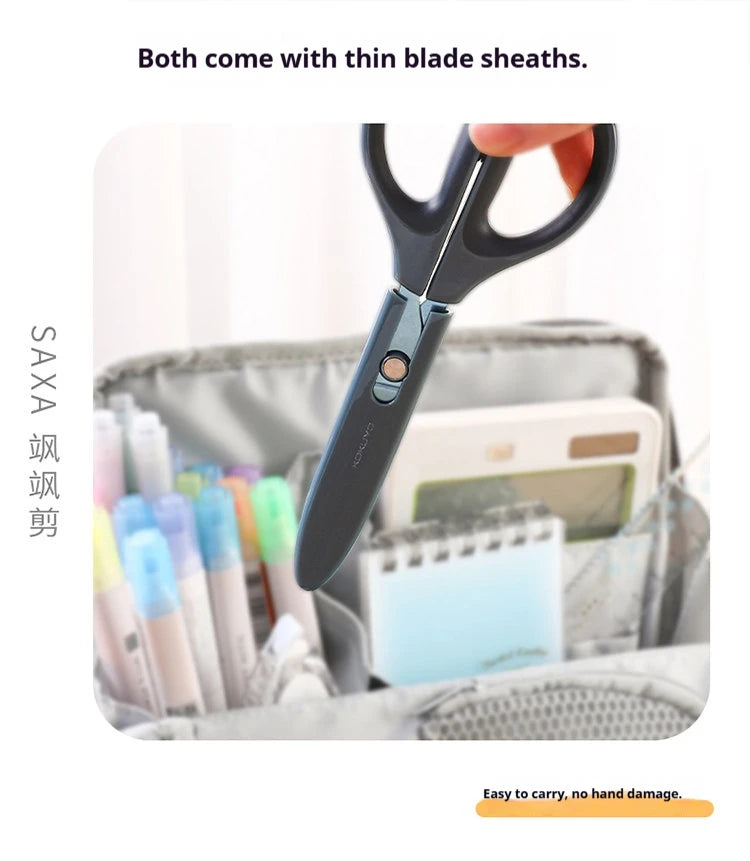 Japan KOKUYO SAXA Safety Scissors,Portable Titanium Coated Non-stick Blunt Tip Multi-Purpose Scissors for Home,Kids Craft&Office