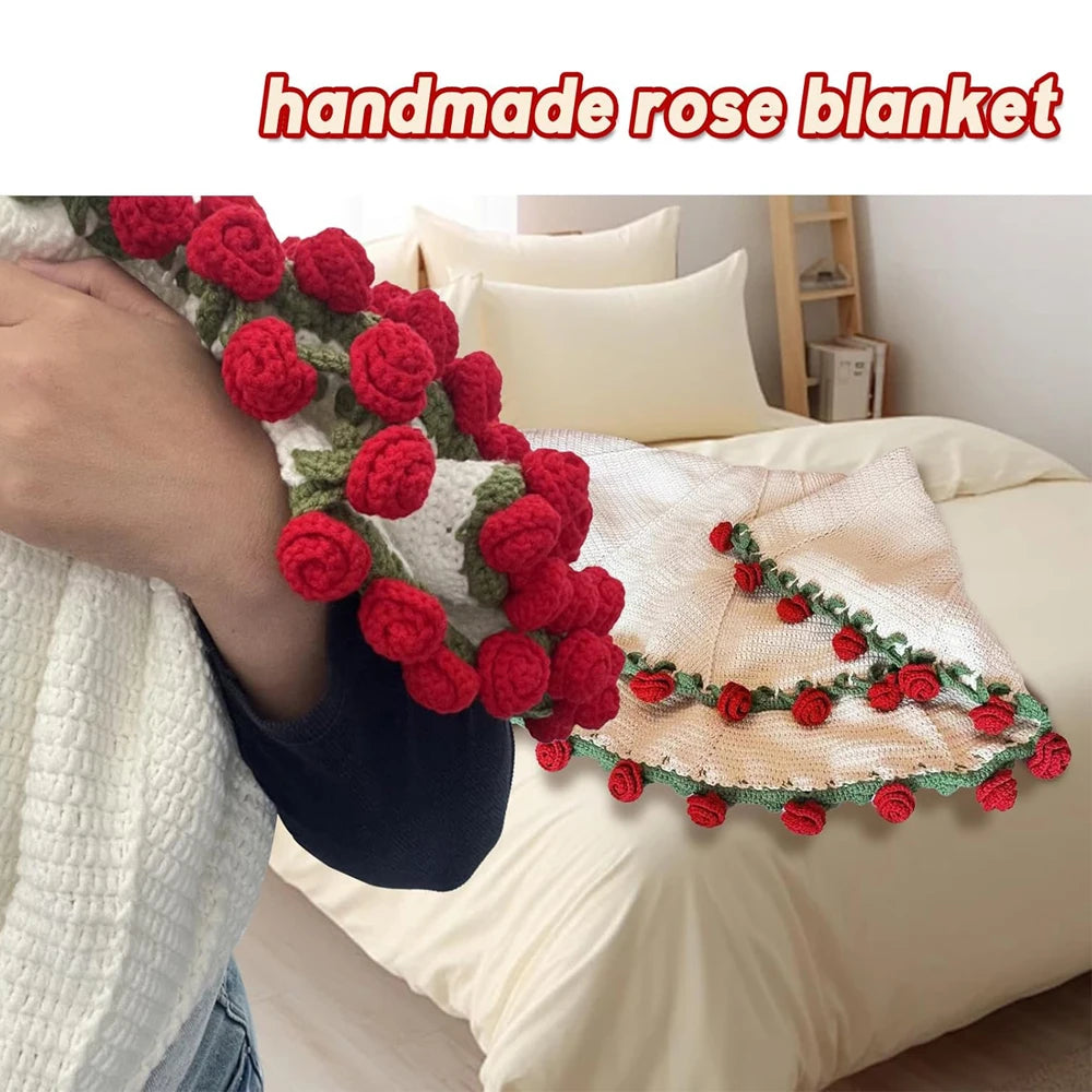 1pcs Rose Blanket Bouquet With Gift Bag Crochet Handmade Blanket of Roses Birthday Valentine's Day Gift for Girlfriend