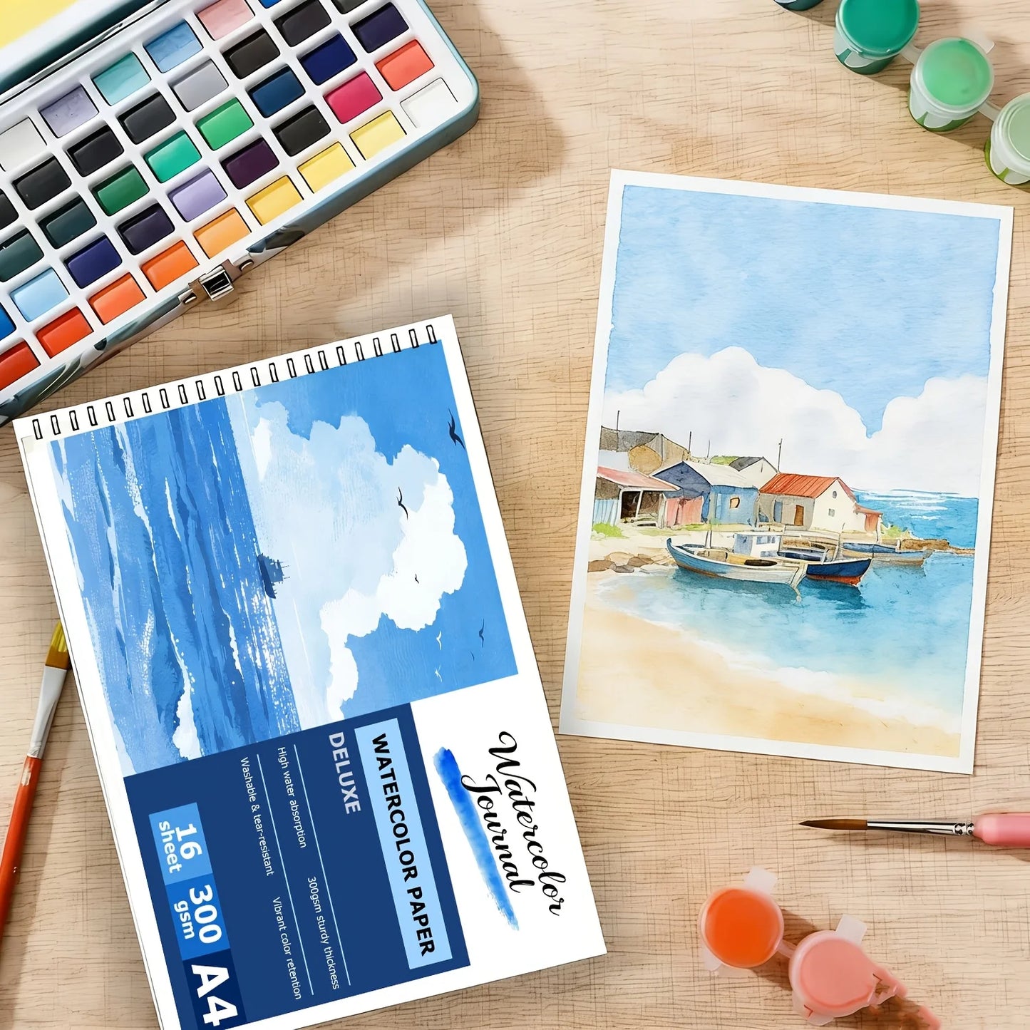 16 Sheets A4 Spiral-bound Watercolor Pad, 300gsm Rough Texture Acid-Free Paper for Artists & Hobbyists