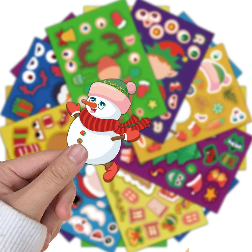 8PCS Creative Christmas Face Changing Series Stickers, Account Materials, Skateboarding Notebook Gooka Stickers