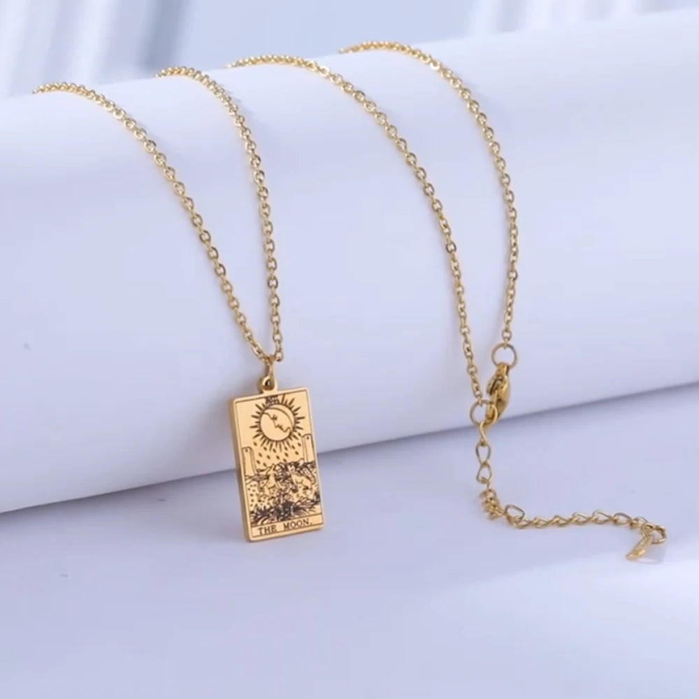 Dawapara Tarot Cards Necklace Women Stainless Steel Necklace Wealth Amulet Classic Tarot Major Arcana Divination Charm Jewelry