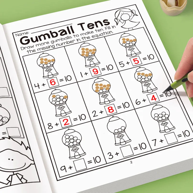 32-Page Interactive Math Learning Workbook with Addition & Subtraction Worksheets, Crossword Puzzles, Colorful Math Activities