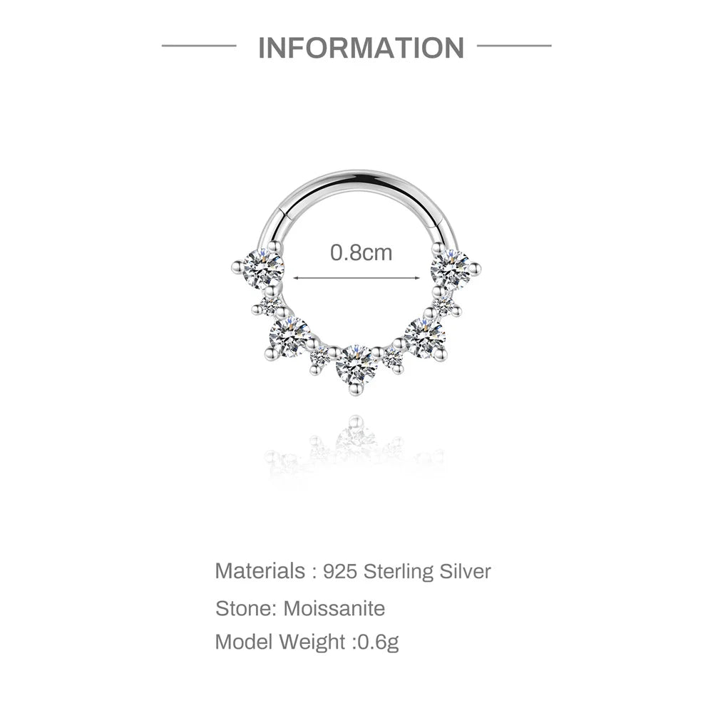 CANNER 1PC Moissanite Spherical Vertical Eight-pointed Star Piercing Earrings 925 Sterling Silver Jewelry Valentine's Day Gift