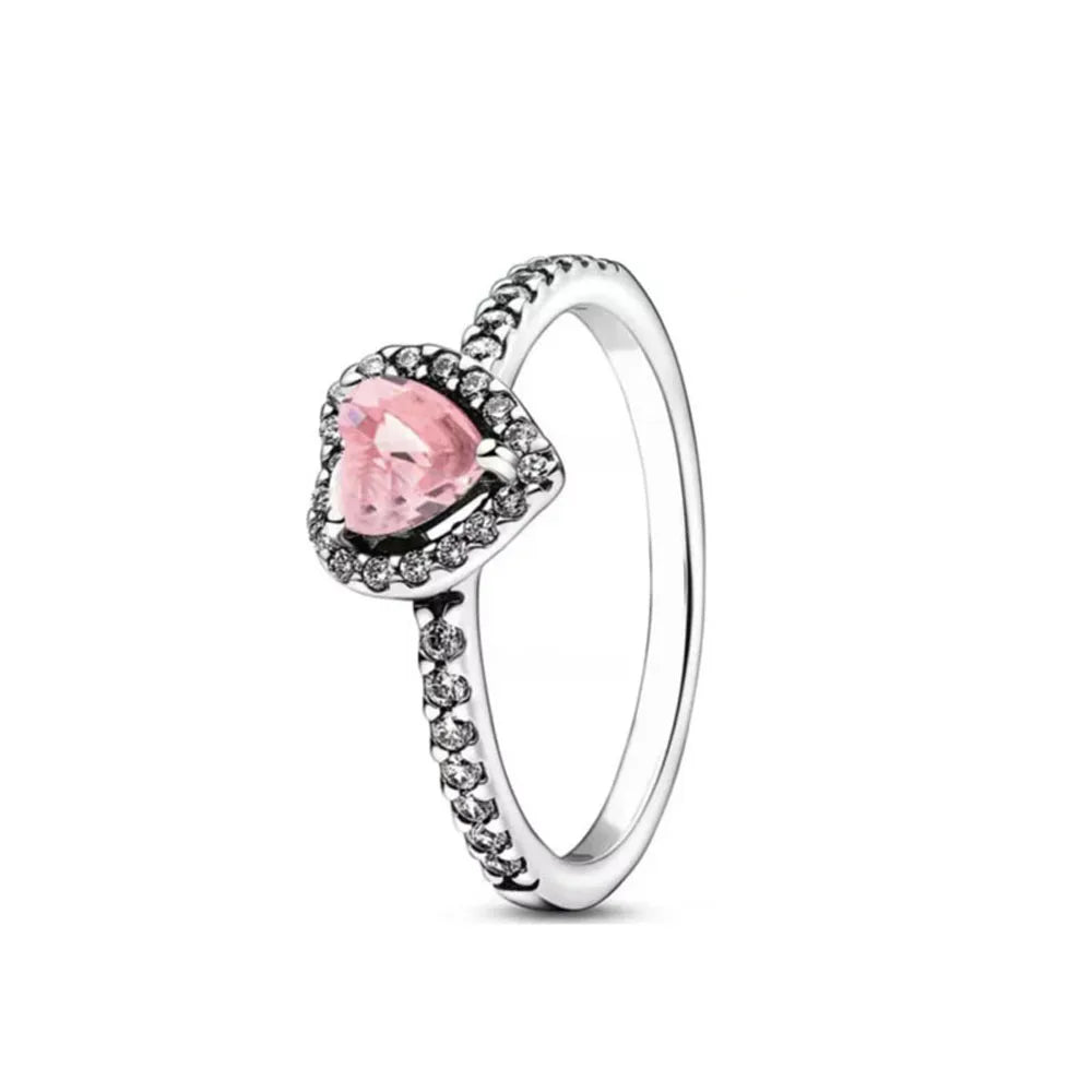 Hot Sale 925 Sterling Silver Red Pink Blue Green Heart Stone Snowflake Daisy Ring Trinkets Rings Wedding Fashion  Jewelry Women