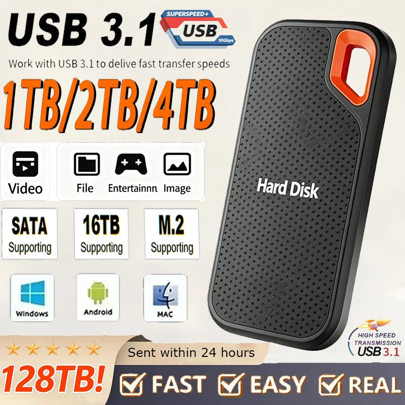 External Hard Drive 1TB Portable SSD High-speed Solid State Drive 128TB Large Capacity Hard Disk Storage Device for Laptops/Mac