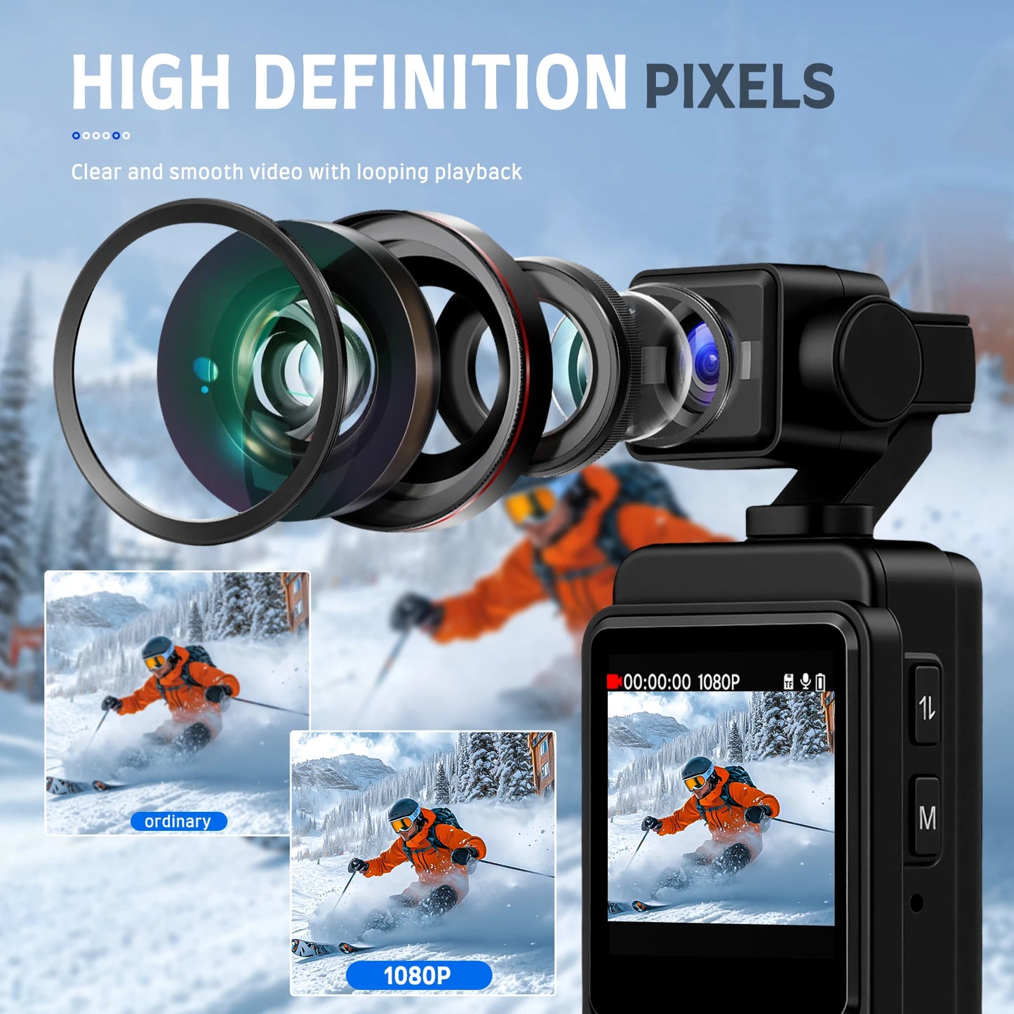 Inefala 1080P Sports Pocket Camera 1.54" Mini Lens 180° Rotatable WiFi Wireless Video Recorder 5hours Endurance Motion Camera
