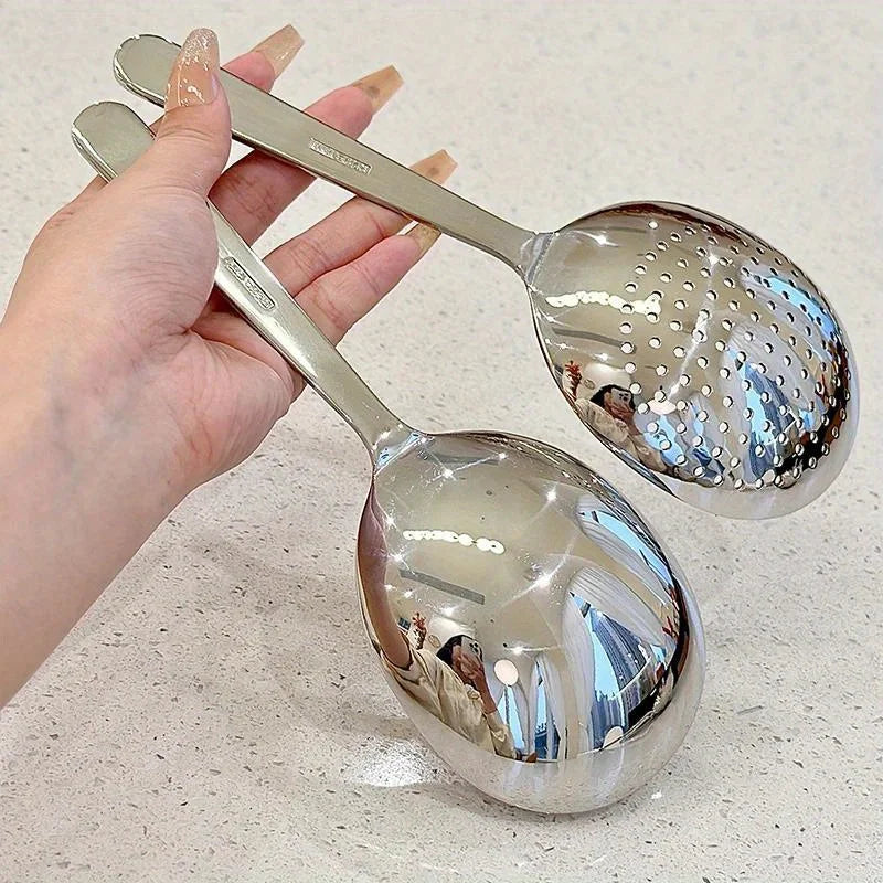 Heavy-Duty Home Kitchen Ladle - Stainless Steel Serving Spoon with Drain Hole,Heat-Resistant Handle -Multipurpose Scoop