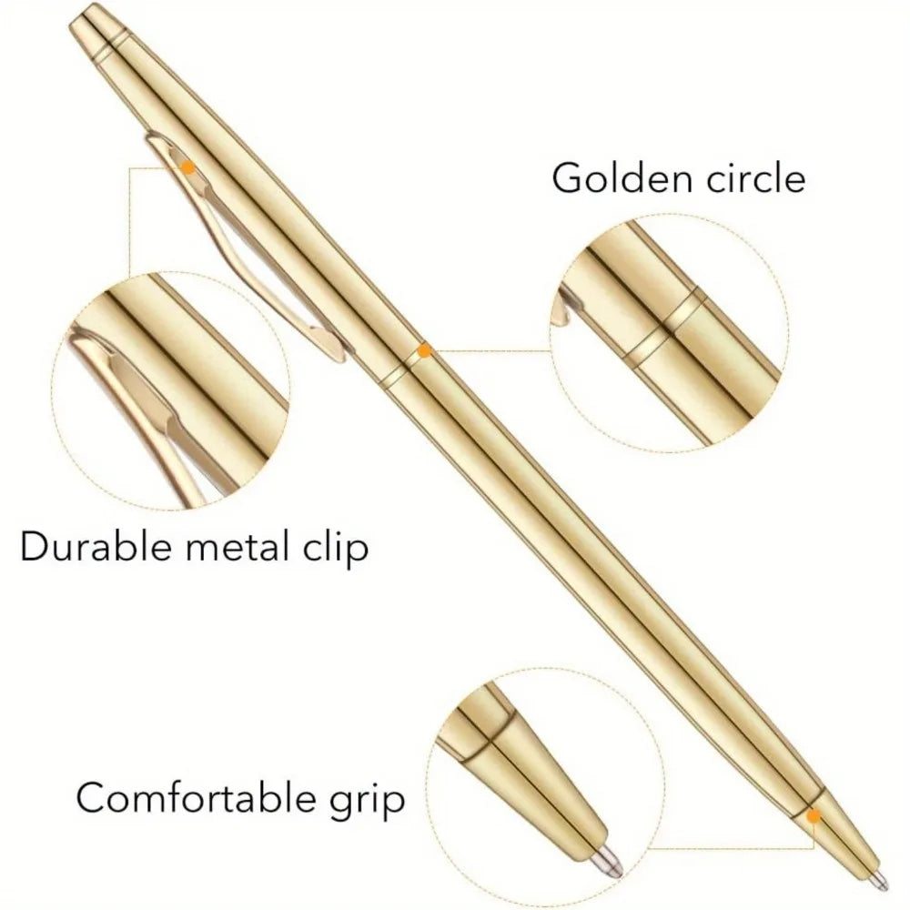 Slim Metallic Retractable Ballpoint Pens Slim Ballpoint Pens Black Ink Pens Metal Pens Set for Business Office