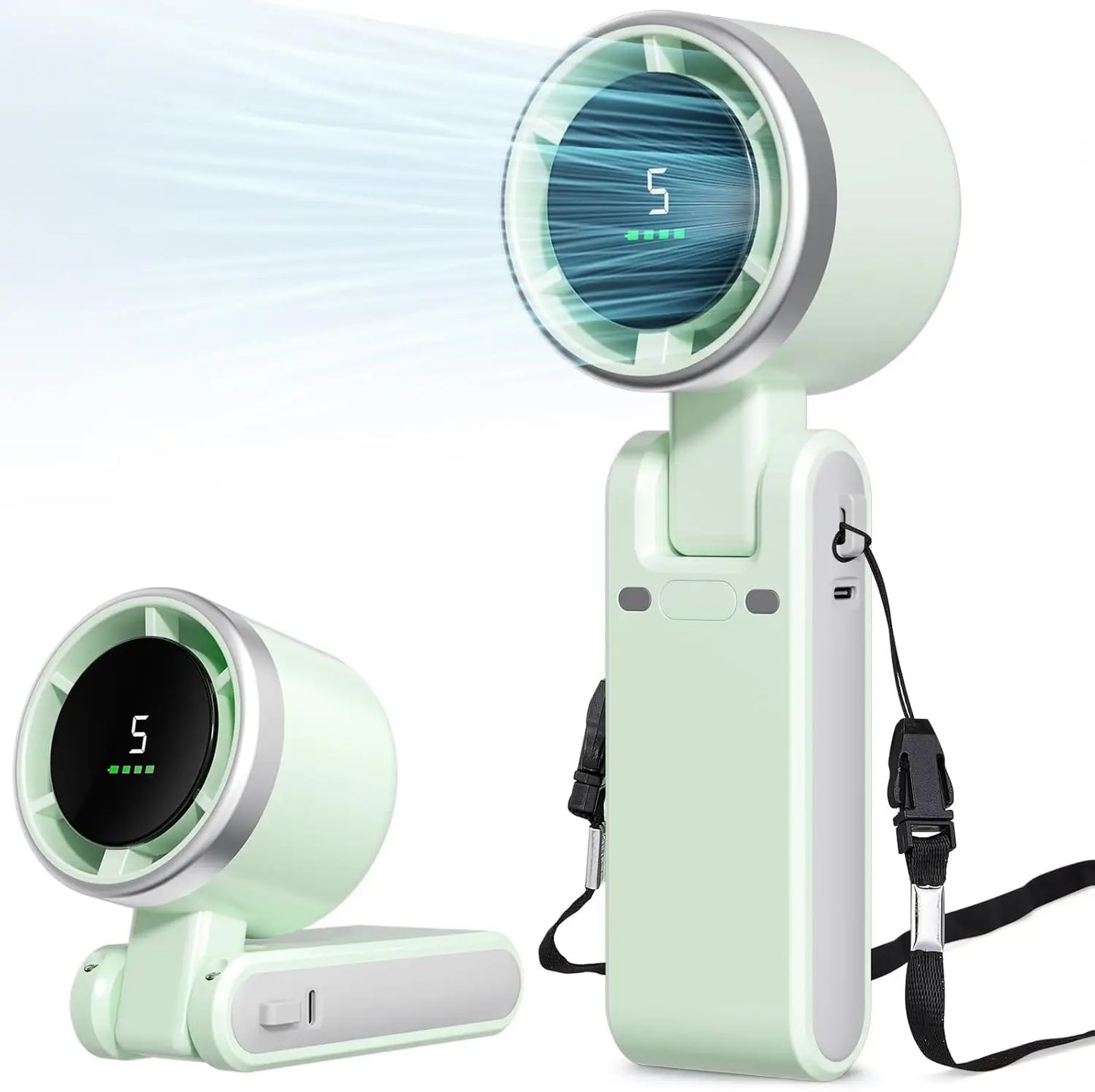 Mini High-speed Handheld Fan Usb Charging Digital Display Portable Desktop Folding Hanging Camping Violent Turbo Fan