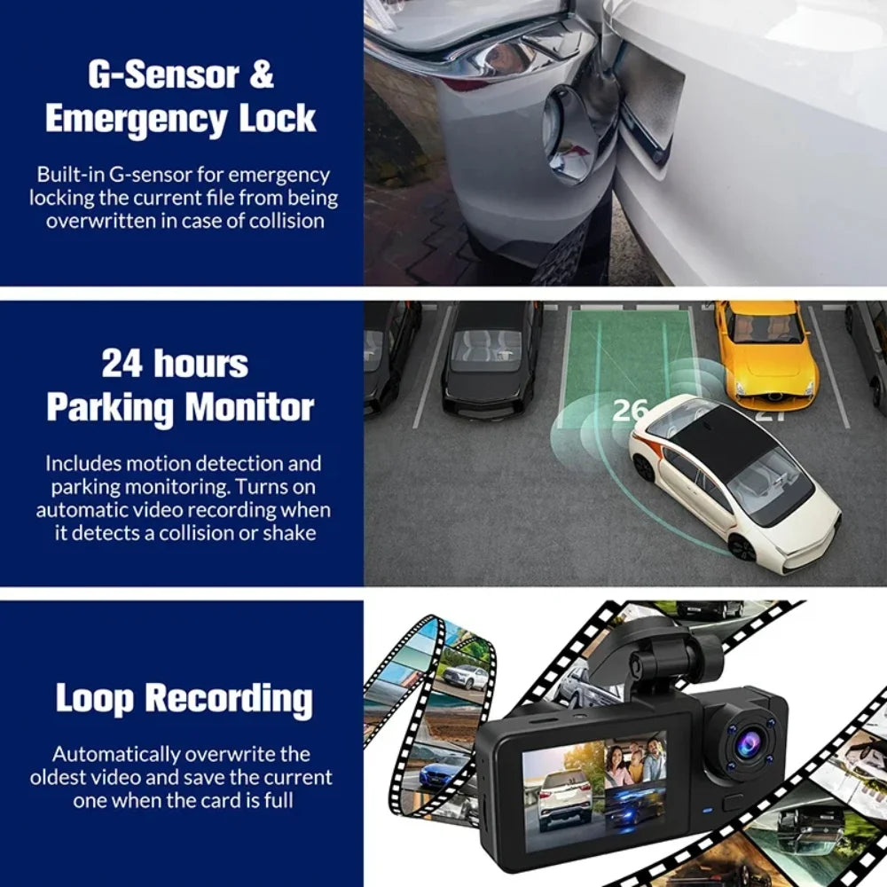 Dash Cam for Cars Camera Full HD 1080P Video Recorder Dashcam DVR Black Box Dual Lens DVR with Rear View Camera for Vehicle