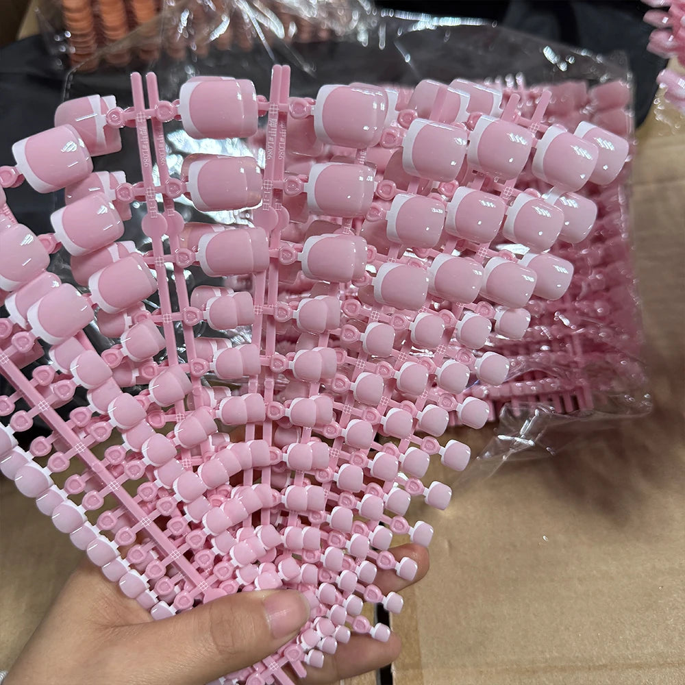 120pcs Short Square False Toe Nail Tips Pink French Soft Gel Press On Toenails White Edge Fake Toe nails Full Cover Toe Nail Tip