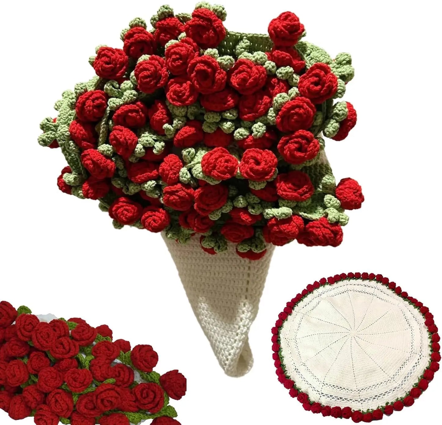 1pcs Rose Blanket Bouquet With Gift Bag Crochet Handmade Blanket of Roses Birthday Valentine's Day Gift for Girlfriend