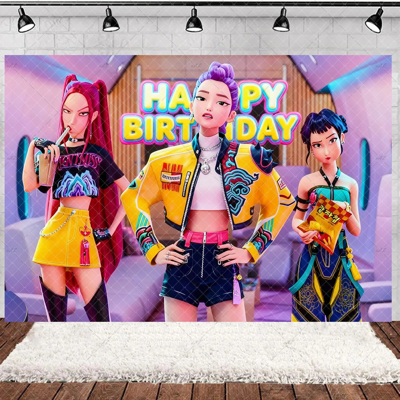Hot KPop Girl Demon Hunters Backdrop Popular Anime Adult Children's Birthday Party Decorations Baby Shower Supplies Photo Props