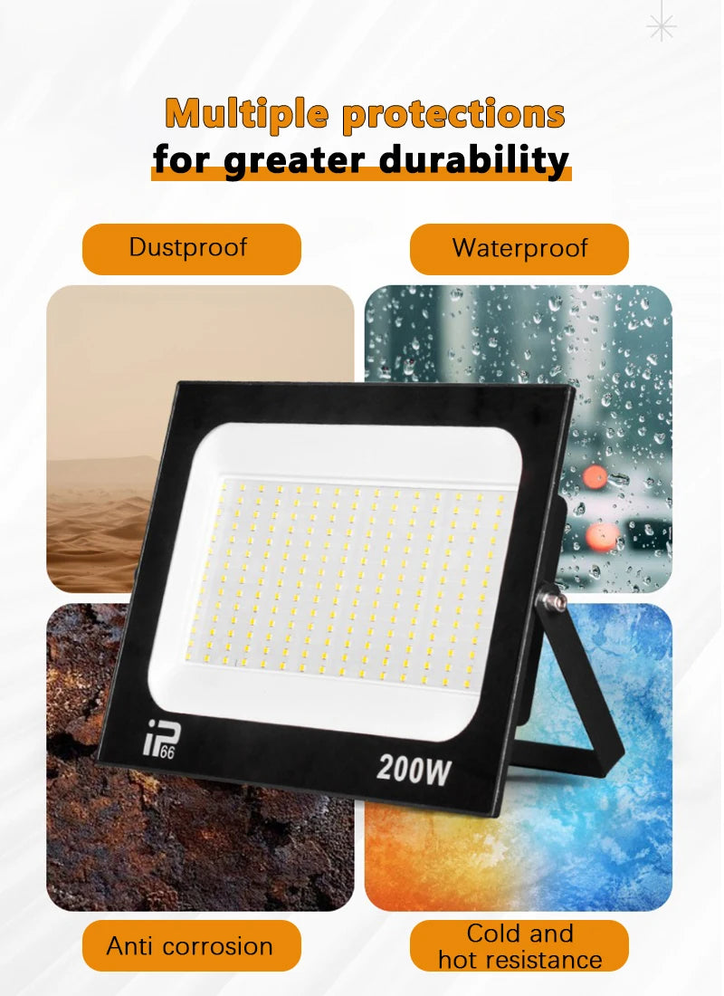 LED Floodlight Outdoor IP66 Waterproof Path Light Spotlight 10W 20W 30W 50W 100W 200W Outdoor Garden Porch Courtyard Lamp AC220V