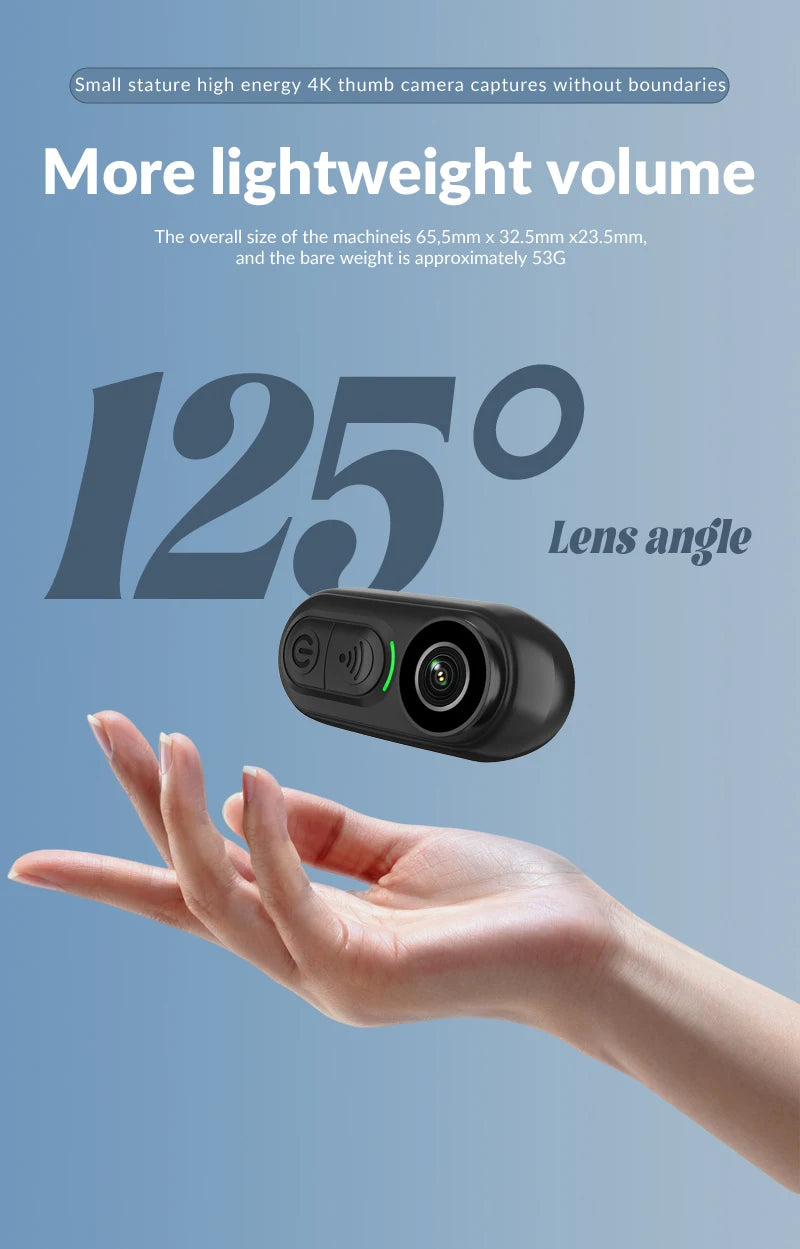 Compact Waterproof 4K Mini Body Camera 6-Axis Stabilized Thumb Cam for Outdoor Sports & Travel Recording