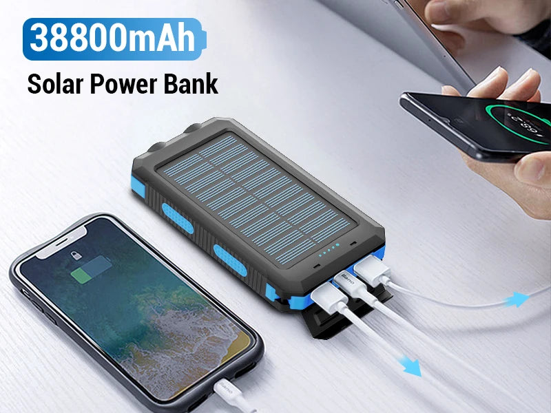 Solar power bank 50000mAh with built-in cable, lightweight and large capacity universal mobile power supply for mobile phones