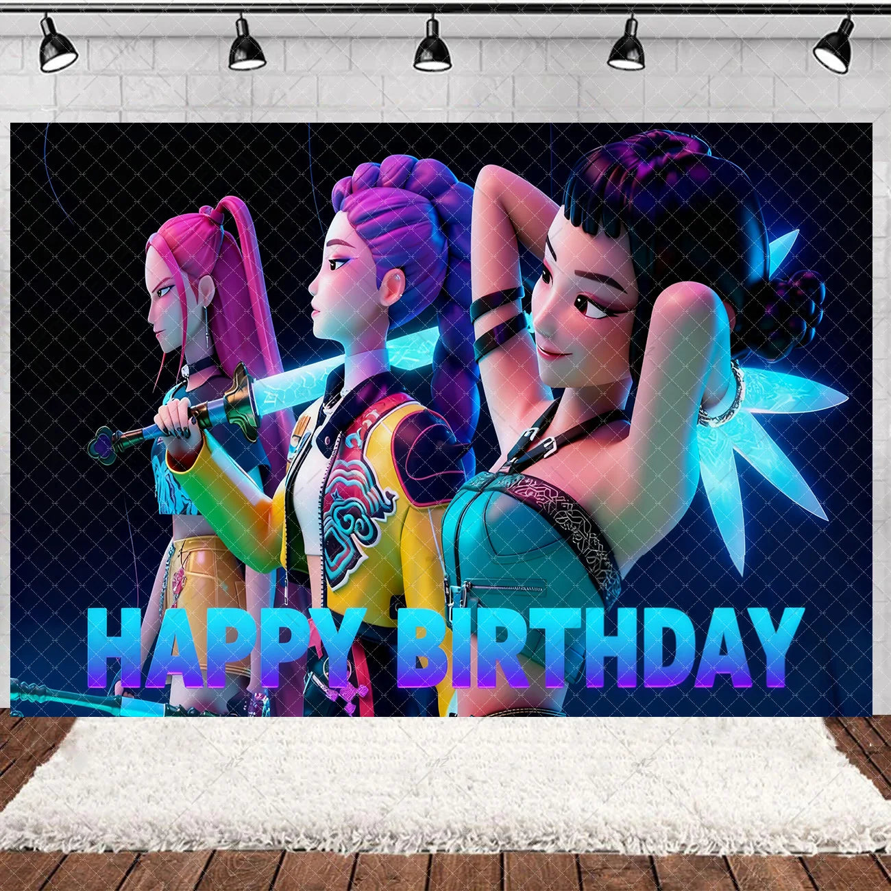 Hot KPop Girl Demon Hunters Backdrop Popular Anime Adult Children's Birthday Party Decorations Baby Shower Supplies Photo Props