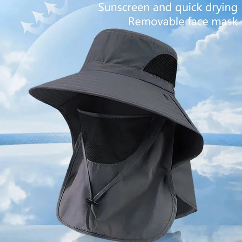 UPF 50+ Sun Hat with Face Neck Flap Wide Brim UV Protection Fishing Hat for Men Women Outdoor Hiking Gardening