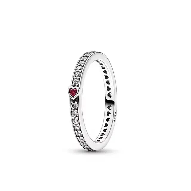 Hot Sale 925 Sterling Silver Red Pink Blue Green Heart Stone Snowflake Daisy Ring Trinkets Rings Wedding Fashion  Jewelry Women