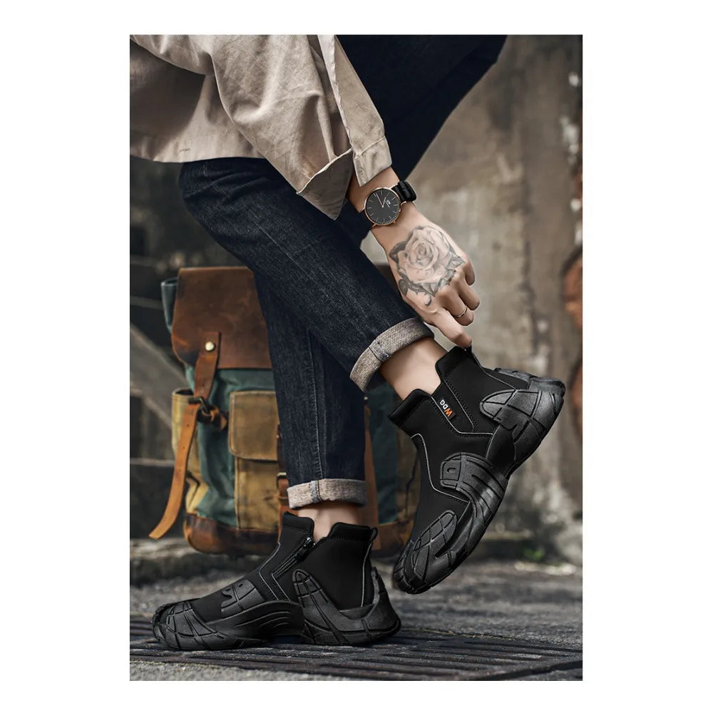 2025 New Men's High - top Shoes for Autumn - Anti - slip Waterproof  Side - zipper Work Shoes for Construction Site