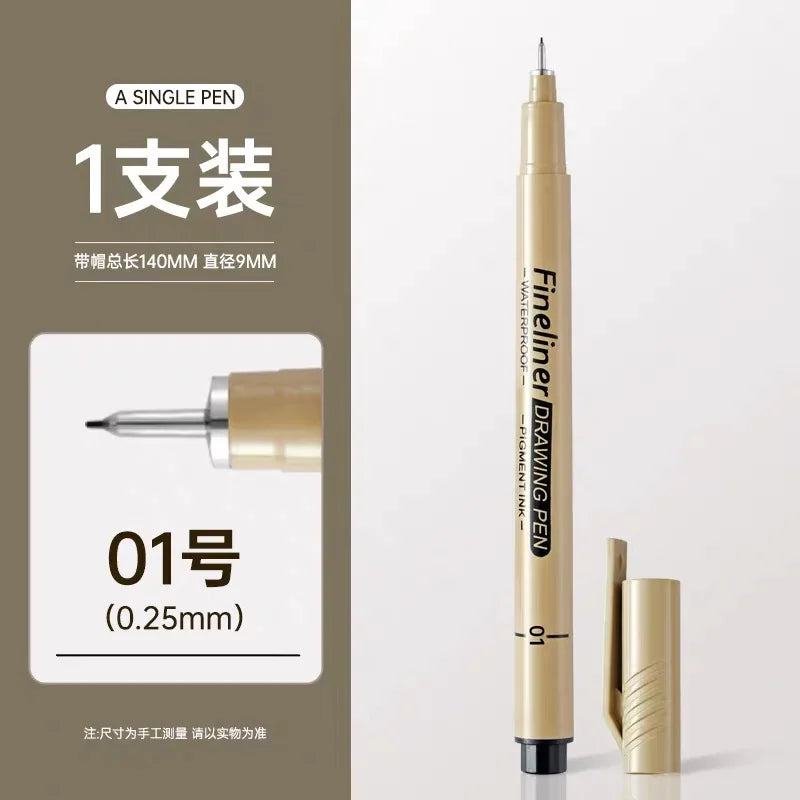 1pcs Black Fineliner Micron Pen 005-3.0mm Waterproof Pigment Ink for Manga Sketching Technical Drawing