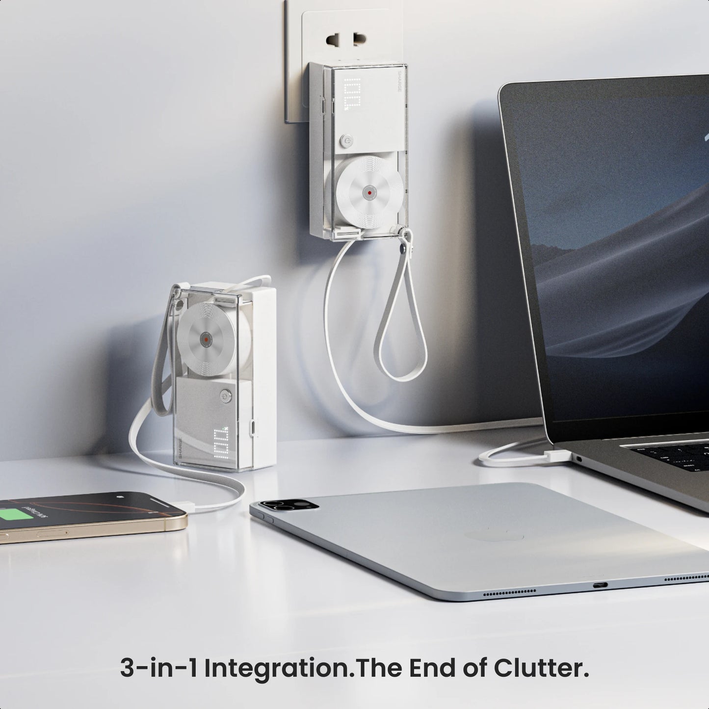 SHARGE 3-in-1 Portable Power Bank 30W USB-C Charger with USB-C Cable 10,000mAh AC Plug Max Battery Pack for iPhone 16/15 Galaxy