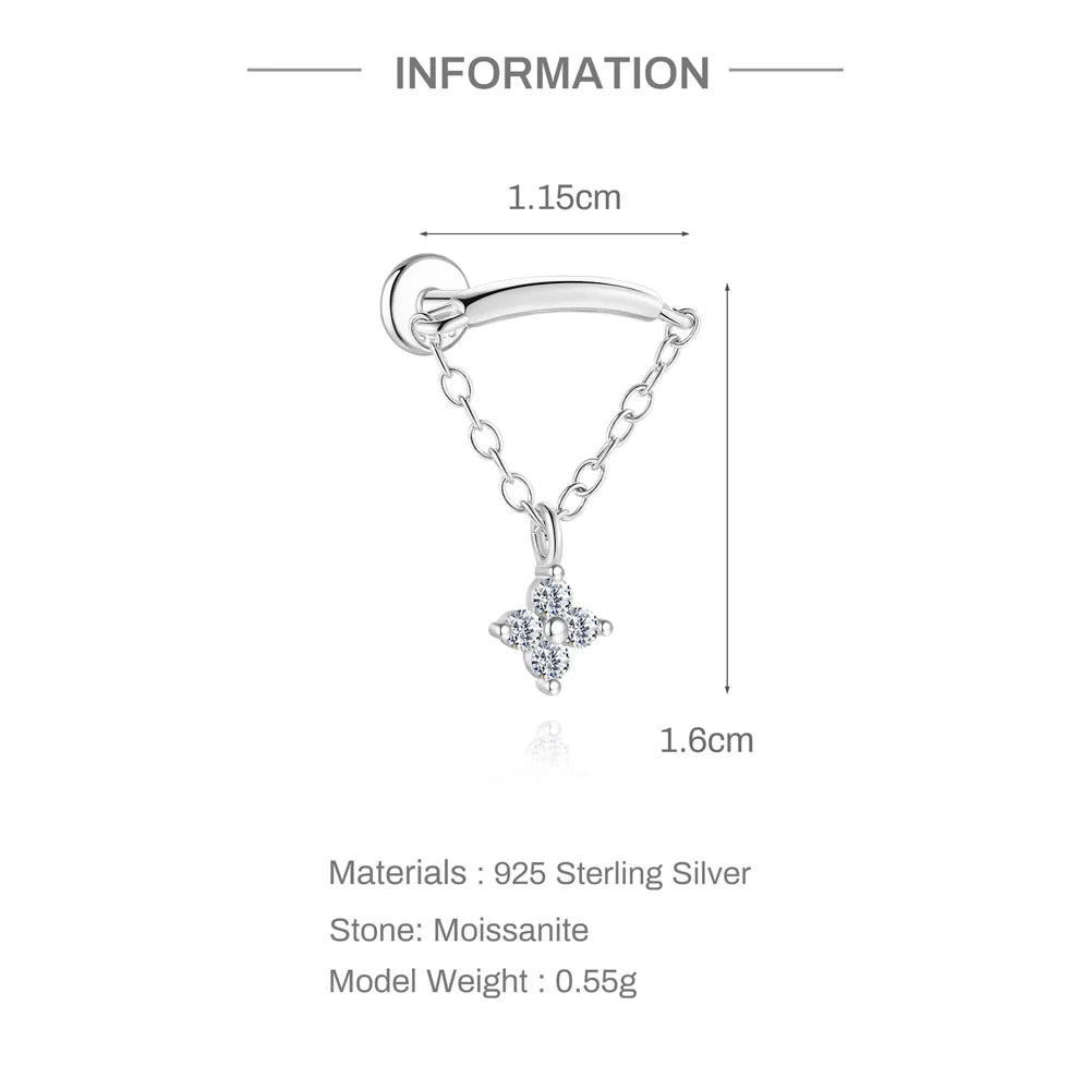 CANNER 1PC Moissanite Spherical Vertical Eight-pointed Star Piercing Earrings 925 Sterling Silver Jewelry Valentine's Day Gift