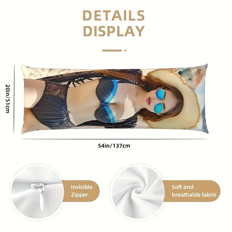 Customize 1 photo pillow cover, personalized 50.8x137.16cm, made of polyester material, modern style, printed zipper design, was