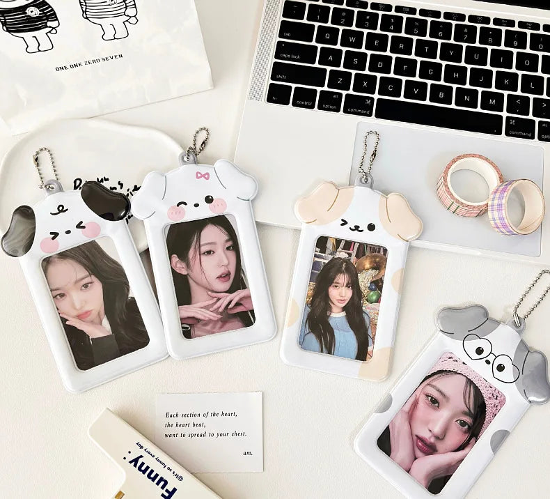 Ins Style Cartoon Puppy Photocard Holder with Keychains Cute 3inch Cards Protect Sleeves for Students