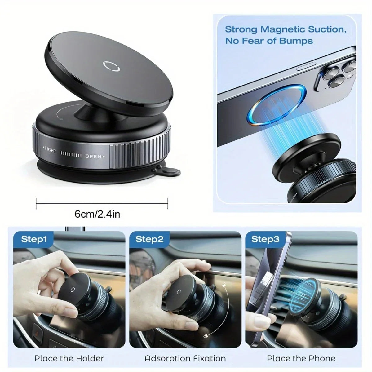 utton Exhaust Vacuum Magnetic car Phone Holder - Portable, Easy to Use Strong Suction Foldable & Stretchable Dual-Sided Adhesion