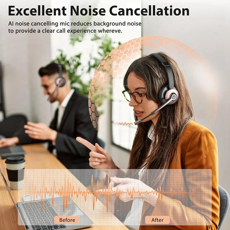 ETCS -Wireless Headset, Bluetooth Headset With Noise Canceling Microphone, Wireless Headset With USB Dongle For Home Office