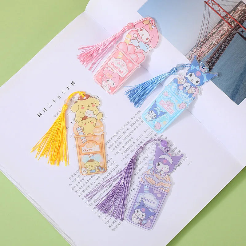 16pcs/lot Sanrio Kuromi Bookmark Creative Melody Tassels Book Mark For Books School Office Supplies Cartoon Stationery Gift