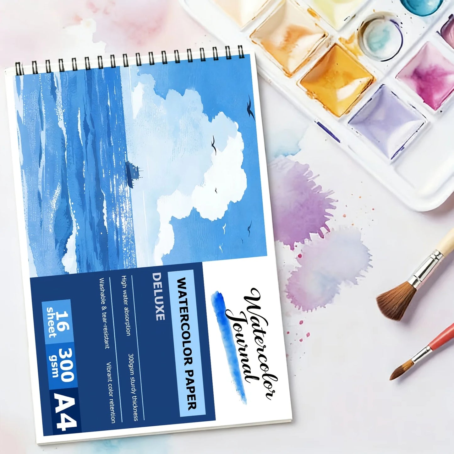 16 Sheets A4 Spiral-bound Watercolor Pad, 300gsm Rough Texture Acid-Free Paper for Artists & Hobbyists