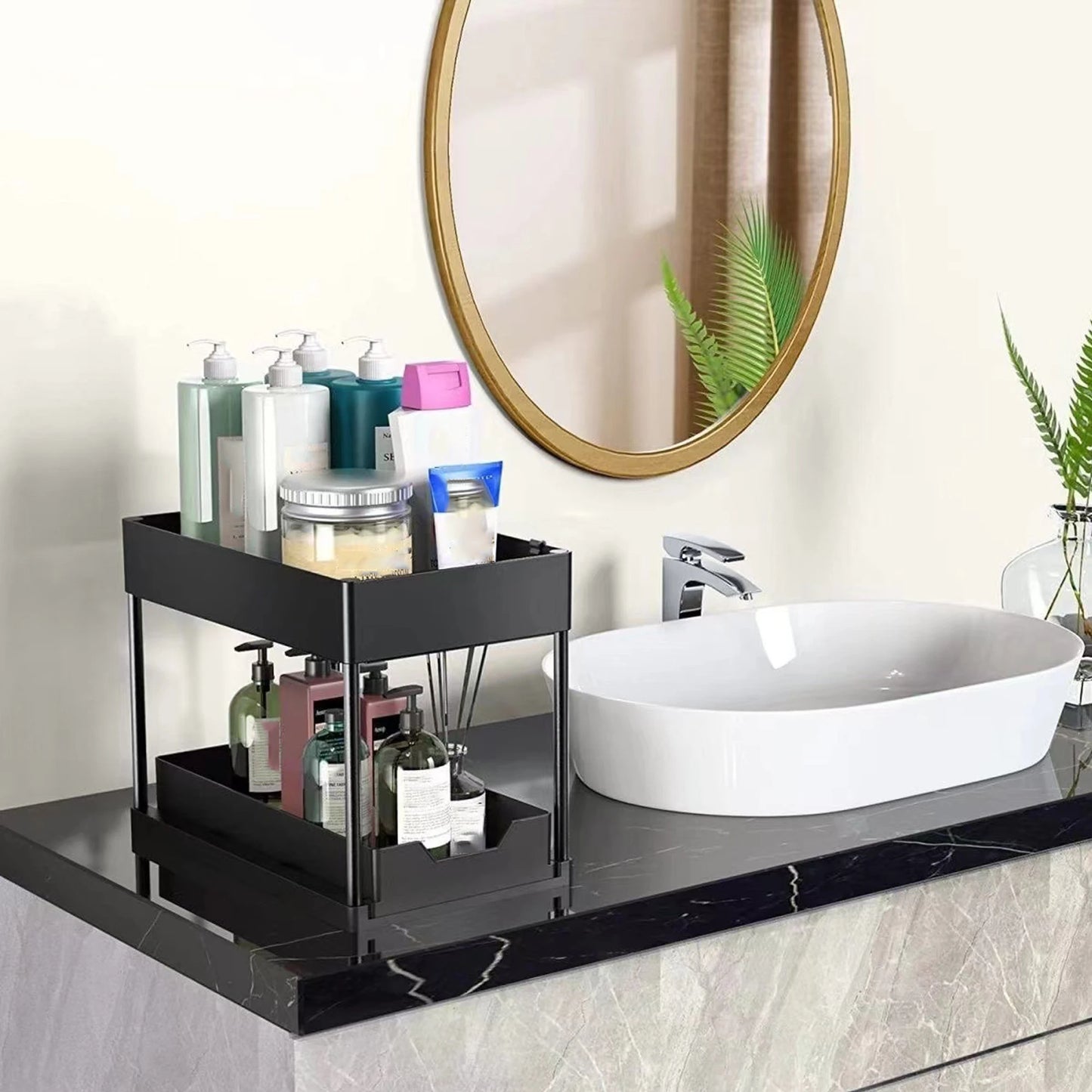 New 2 Tier Under Sink Organizer, Pull Out Sliding Rack, Multi-Function Shelf for Kitchen Bathroom,Space Saving Cabinet Organizer