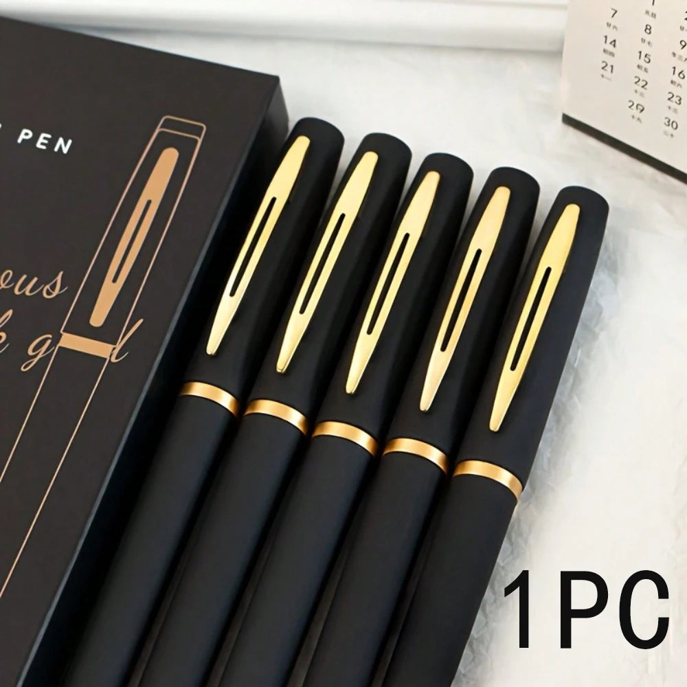 1/10Pcs-Stylish Black Gold Neutral Pen - 0.5mm Fine Tip, High Capacity, Ideal for Offices