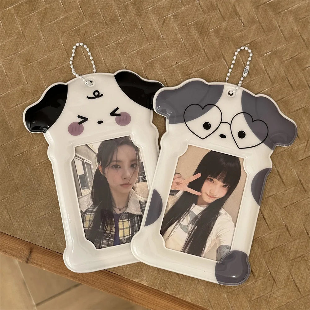 Ins Style Cartoon Puppy Photocard Holder with Keychains Cute 3inch Cards Protect Sleeves for Students