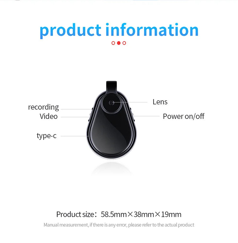 1080P Mini Body Worn Camera, One Key Record Portable Wearable Cam with Audio, Auto Save for Law Enforcement, Meeting, Travel