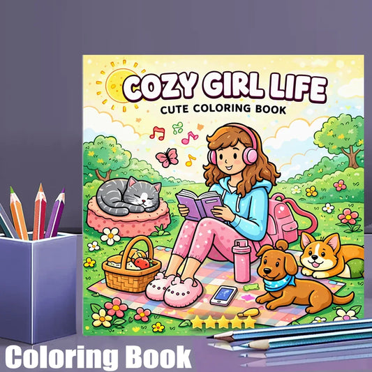 28 Pages Cozy Girls's Life Coloring Book for Adult | Colouring Book for Stress Relief, Birthday Day Gift, Back to School Supplie