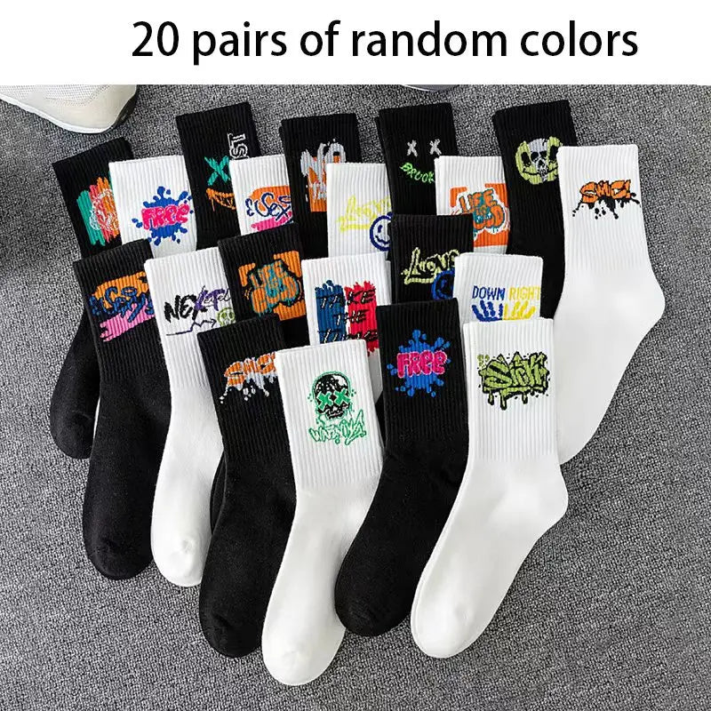 Couple long socks, sports cotton socks, ins student basketball socks, breathable and odor-resistant, black and white men's mid-c