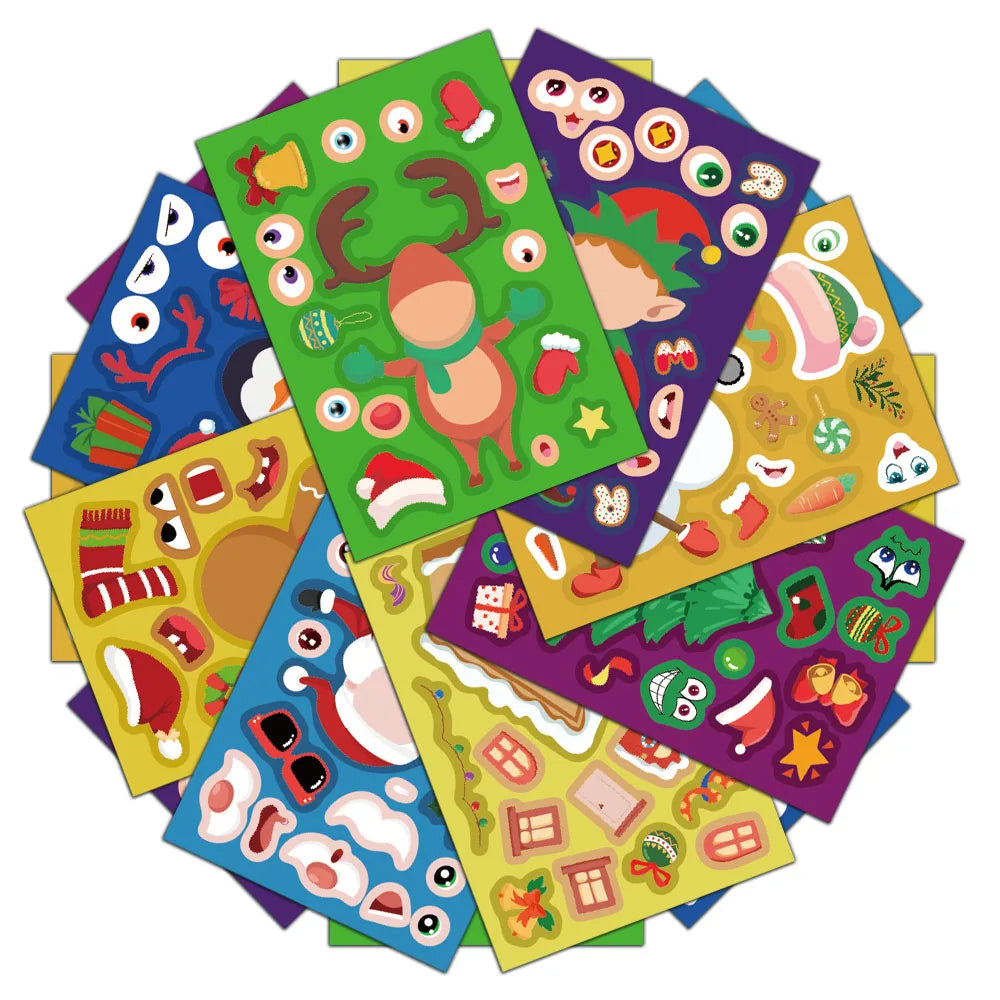 8PCS Creative Christmas Face Changing Series Stickers, Account Materials, Skateboarding Notebook Gooka Stickers