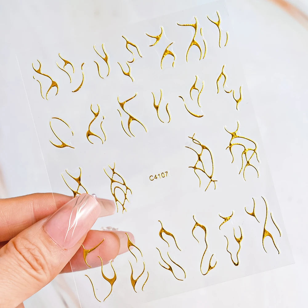 5D Gold Marble Texture Bronzing Nail Art Sticker 5 Colors Irregular Marble Pattern Nail Decals Simple Line Design Nail Accessori