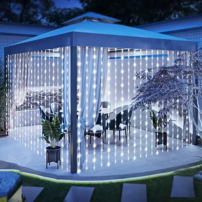 Curtain String Lights Solar Outdoor 8 Lighting Modes LED Light for Garden Wedding Christmas New Year Home Inner Court Decoration