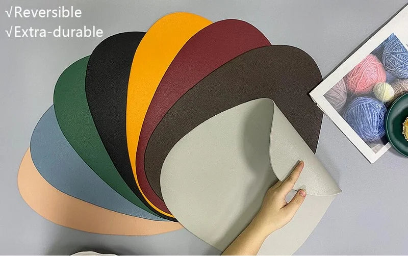 Inyahome Irregular Shape PU Leather Placemats Set Oil-Proof Waterproof for Kitchen Tables Bistro Tables Bars Coffee Shops Hotels