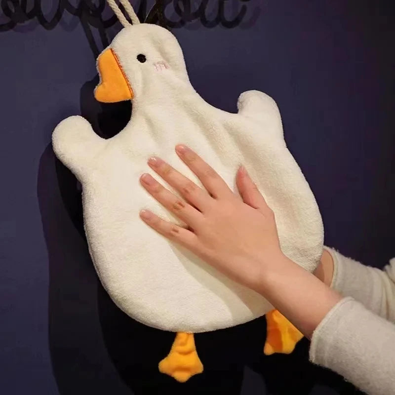 Cute Cartoon Big Goose Hanging Hand Towel Super Absorbent Quick Dry Wipe Cloth Soft Hanging Towel For Kitchen Bathroom Washroom